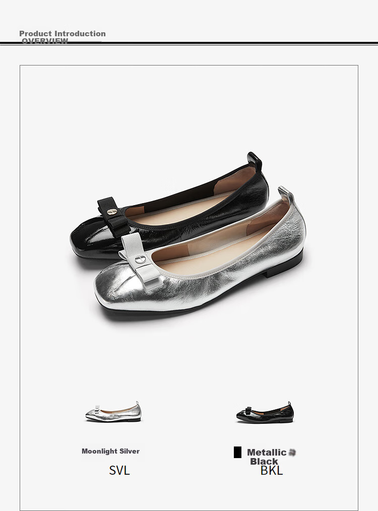 Le Saunda Elegant Bow Square Toe Shallow Low Heel Slip-On Women's Flats 6M01701 Moonlight Silver SVL 36 1