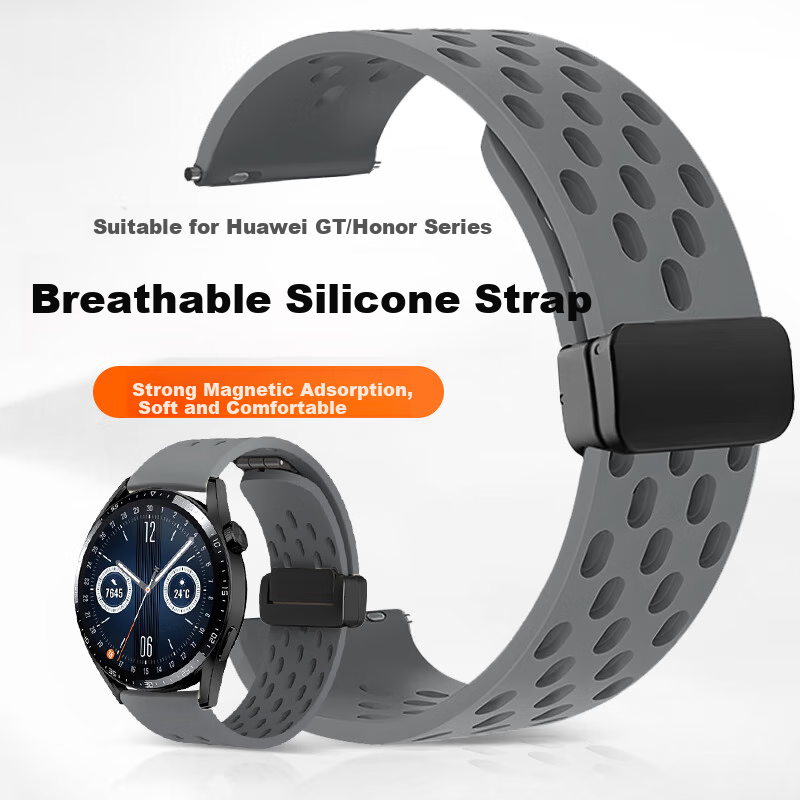 Mashi Compatible with Huawei Watch Bands for Watch5/4/3/GT7/GT6/5/gt4/3/Pro/Honor Magic2/OPPO, Silicone Hollow Breathable Magnetic Strap for Autumn And Winter