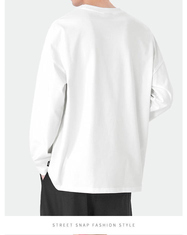 Langsha Long Sleeve T-Shirt Men Spring Autumn Basic Solid Color Crew Neck Loose Fit Pure Cotton Top Unisex 10