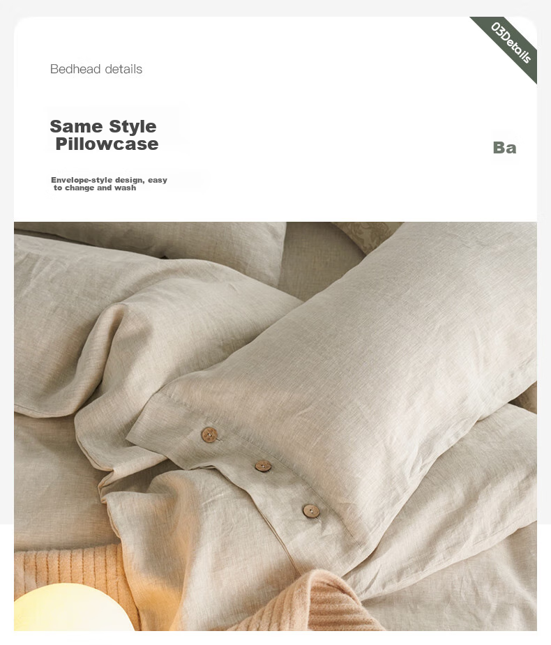 La Torretta Linen Cotton Four-Piece Set, Class A Washed Woven Long-Staple Cotton Duvet Cover Bed Sheet Bedding, 200*230cm 10