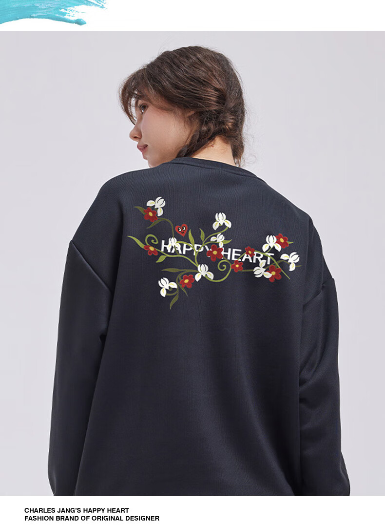 Chaersitaoxin American Floral Print Sweatshirt for Men, Spring And Autumn Round Neck Loose Casual Long Sleeve Couple's Wear, Black, Size M 5