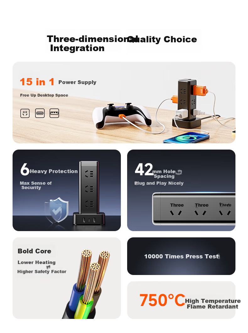 Lengon Magic Cube USB Vertical Power Strip, Master Control with 12 Outlets, 1.7 Meters, Overload Protection, Type-C Power Strip/Extension Cord/Power Board/Surge Protector U1012U-1.7 Black 2