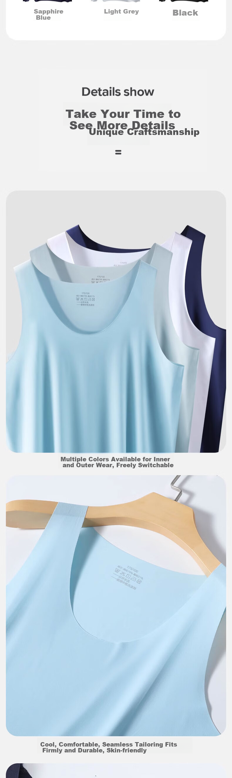 Hengyuanxiang Men's Undershirt, Ice Silk, Autumn Comfortable Quick-Dry Sleeveless Seamless Tank Top for Fitness, Light Gray 5