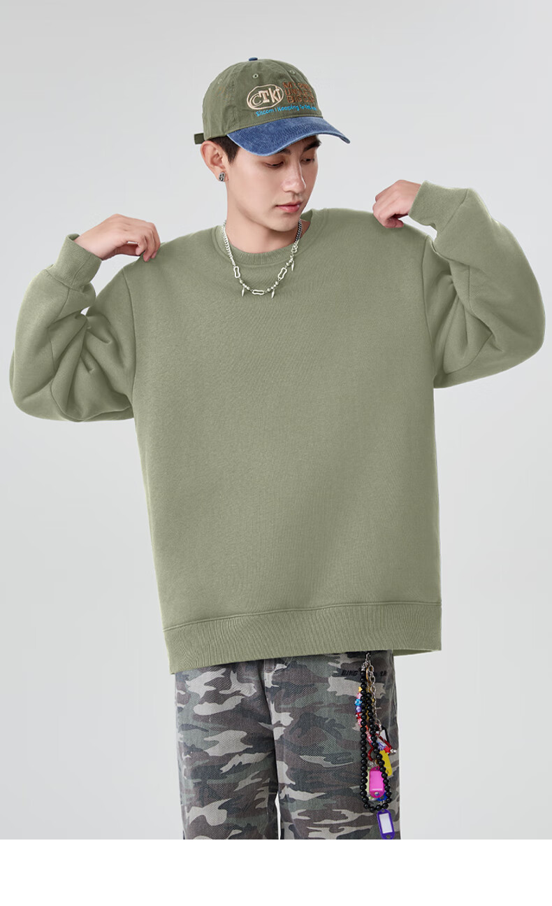 Baleno Men's Crew Neck Thickened Lamb Wool Winter Warm Loose Solid Color Casual Fleece Jacket 6