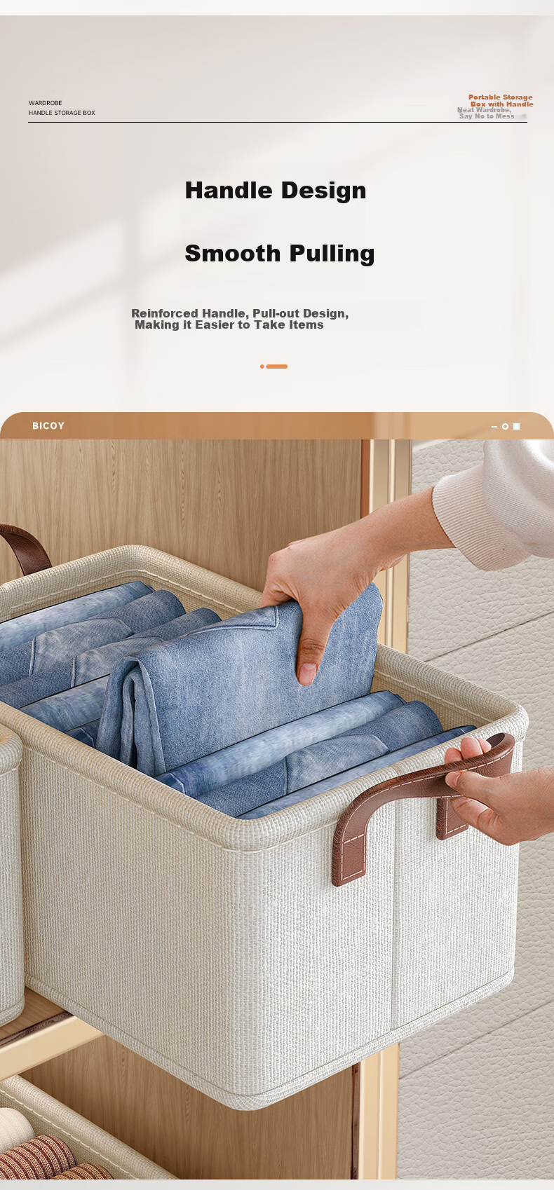 Baicaoyuan Fabric Storage Box, Clothes And Pants Organizer, Underwear Drawer Divider, Layered Storage Solution, 34L White 4