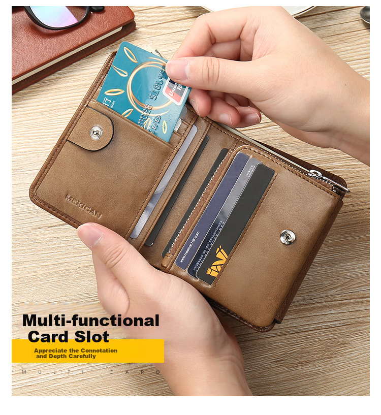 MEXICAN Men's Wallet, Top-Grain Leather, Soft Vertical Style, Multifunctional Short Card Holder, Practical Billfold 4