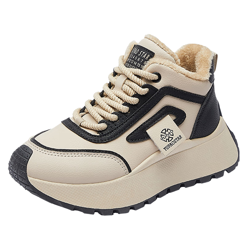 CARTELO Women's Fleece-Lined Winter Dad Sneakers, Warm Cotton Shoes, Casual Sports Shoes, Black 38