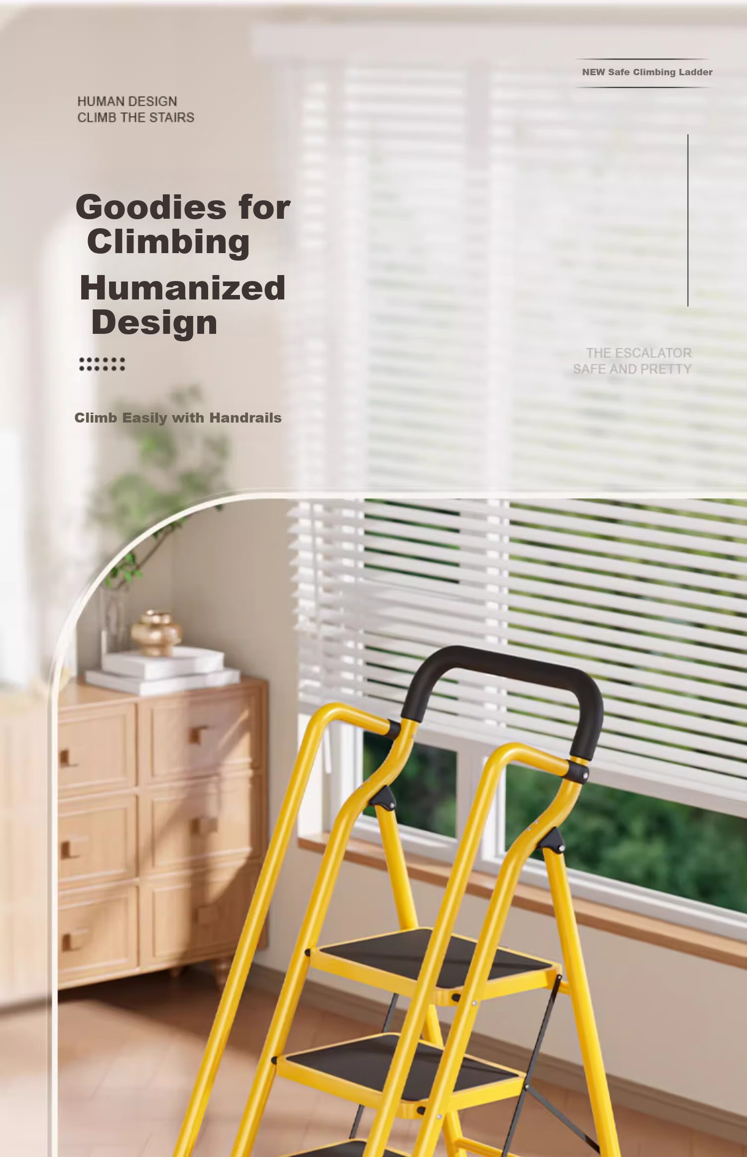Cenggao Household Folding Ladder with Handrail, Indoor Step Ladder, Lemon Yellow Tool Tray, 5 Steps, 26*38 Tread Ladder 1