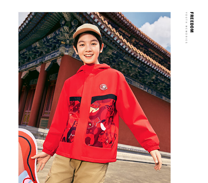ERKE Kids Boys Girls New Year Coat Children's Four-Protection Technology Thickened Windbreaker Dragon Flame Red 165 17