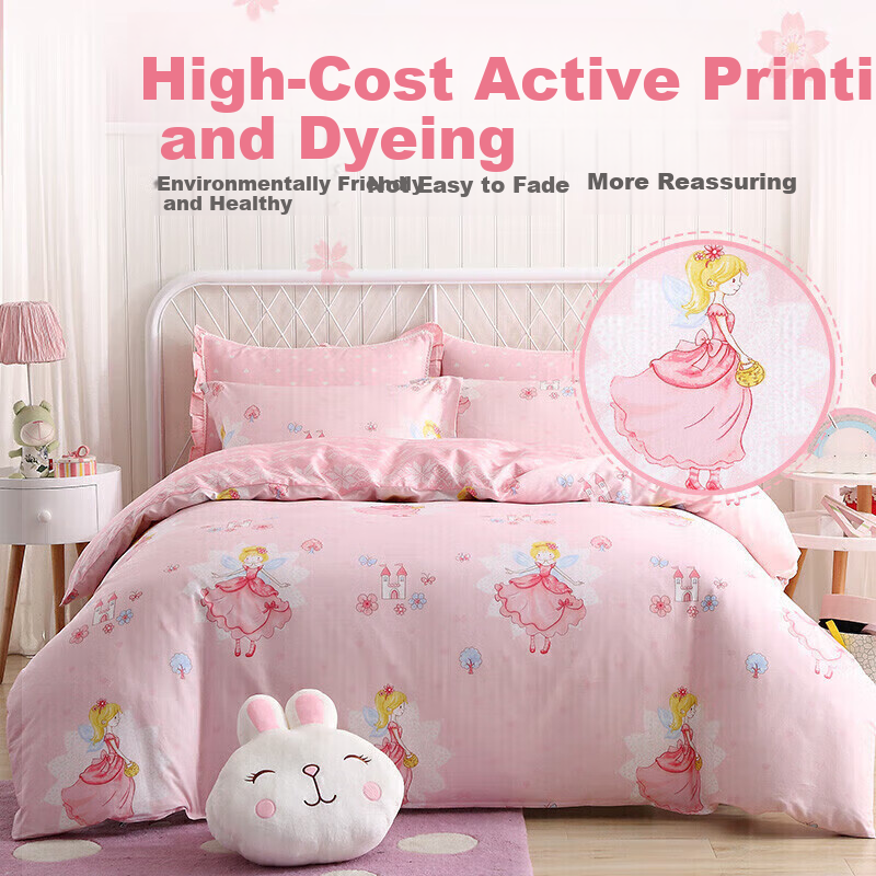 M·JBABY Children's Bedding Set, All-Cotton Cute Cartoon Three-Piece Set, Xinjiang Cotton Pure Cotton Bed Sheet And Duvet Cover, Adorable Little Flower Fairy Design, 1.2 Meters