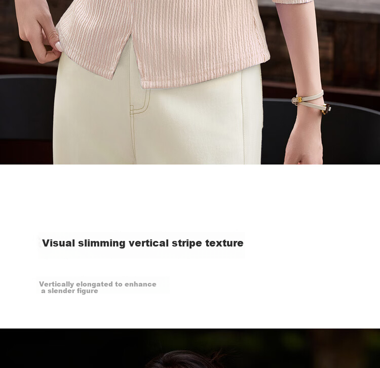 Sentubila [Solid Color Long-Sleeve T-Shirt], 2025 Autumn Vertical Striped Textured V-Neck Placket Three-Button Elastic Long T-Shirt 7