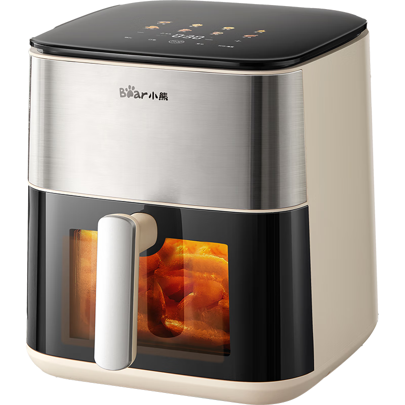Bear Air Fryer, No Flipping Required, Dual-Speed Fan with Metal Interior, 6.2L Large Capacity for Home Use, Steam Tender Frying, Easy-To Visible All-In Fryer And Grill QZG-H16T5