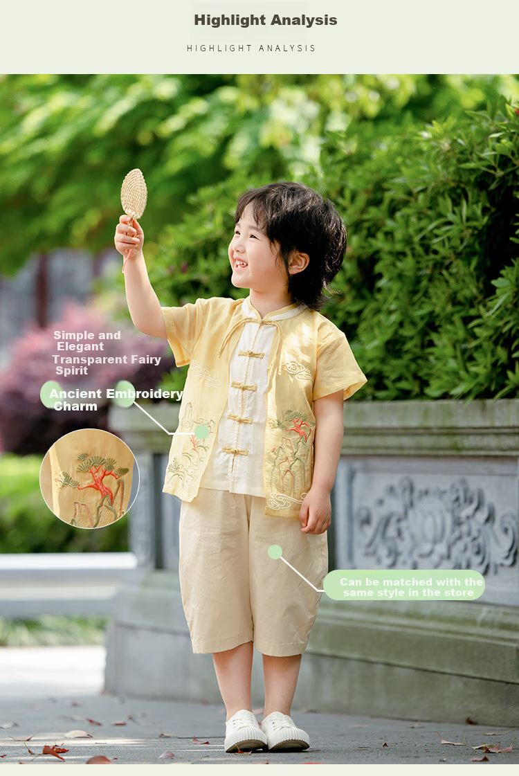 Menghu Xishan Hanfu Boys' 2026 New Tang Suit, Chinese Style New Children's Outfit, Beige Pants, Size 100 3