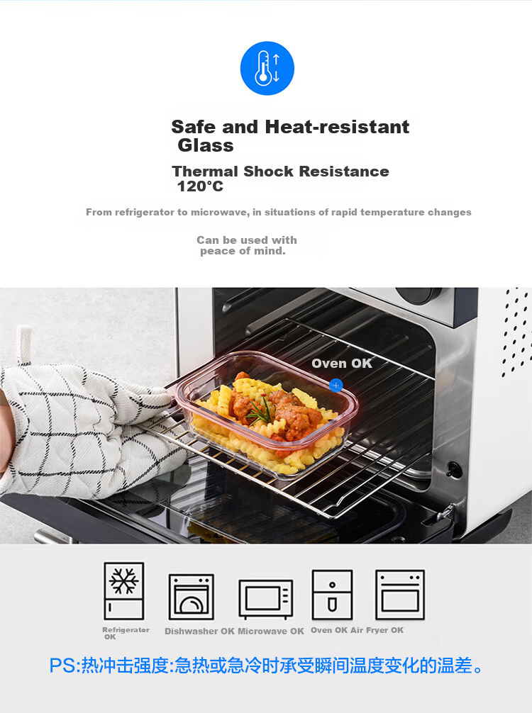 LOCK&LOCK , Glass Food Storage Container, Microwave-Safe Lunch Box, Sealed Meal Container, Bento Box, Refrigerator Organizer, 750ML, Mint Gree 5