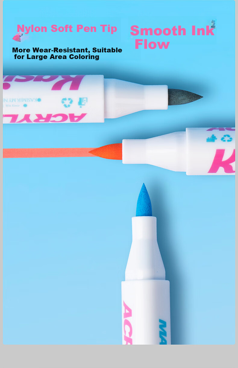 Kasimir Acrylic Markers, Water-Based Soft Tip Washable Watercolor Pens, Elementary School Art Drawing Special Children's Markers, 60 Colors Watercolor Pens for Art Educatio 3