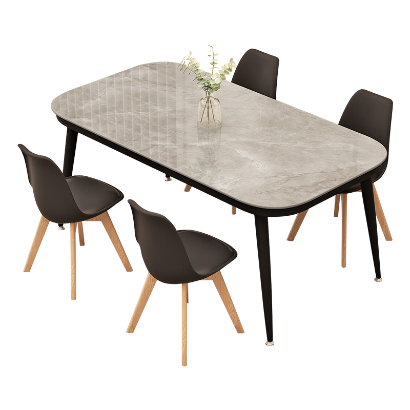 Fanshe Dining Table for Home Use, Marble Pattern Simple Small Apartment Rectangular Tempered Glass Dining Room Table for 4-6 People