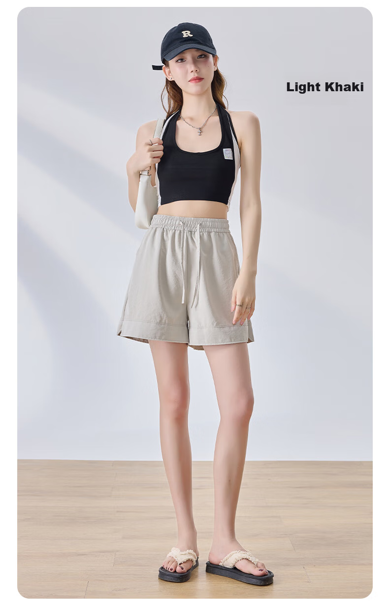 LangSha High Waist Sports Shorts Women Summer Three Split Ice Silk Shorts Thin Loose Wide Leg Women's Pants 6