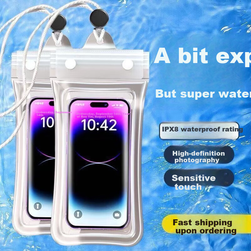 Bahainiao Waterproof Phone Pouch with Touchscreen Functionality, Airbag Protection, Shockproof, Suitable for Swimming, Travel, Hot Springs, Underwater Delivery Riders, with Strap