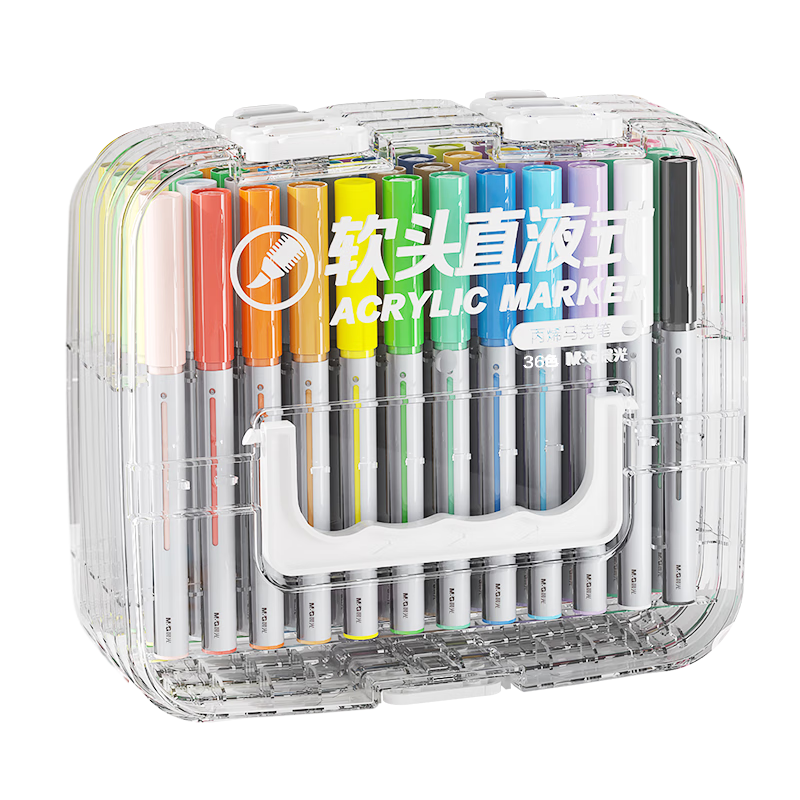 M&G Stationery 36-Color Liquid Acrylic Marker Soft Tip Washable High Coverage Opaque Student Fluorescent Watercolor Pens Layered Box Birthday Graduation Gift APMT80P0