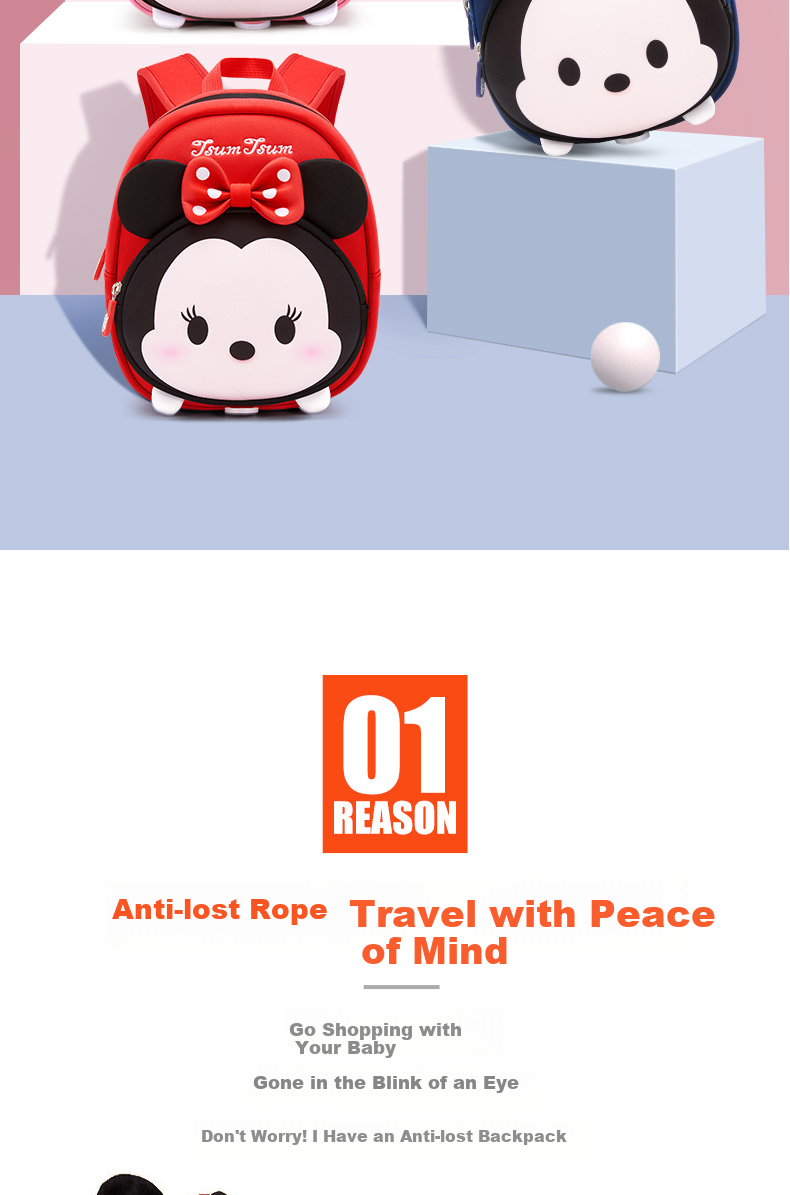 Disney Songson Kindergarten Children's Backpack for Ages 2-5, Cute Anti-Lost Travel Backpack, ST80082 Minnie Red 2