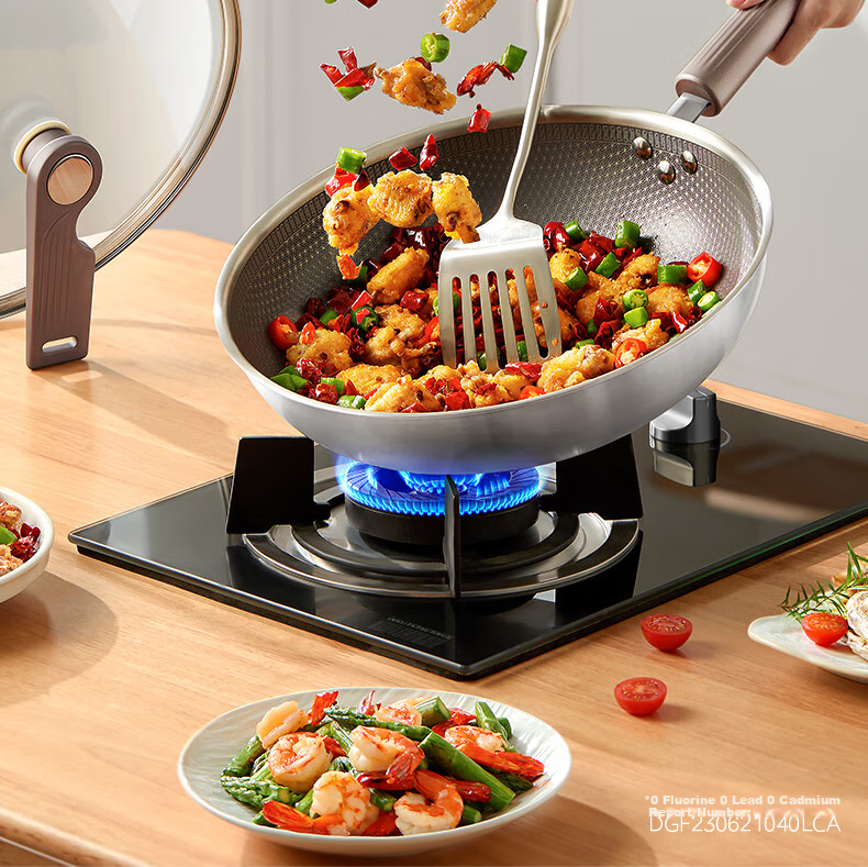 Midea Non-Stick Wok, Stir-Fry Pan, Induction Cooker Compatible, 304 Stainless Steel Pot, Gas Stove Ceramic Pan, Zero Fluorine Snowflake Non-Stick Core 5