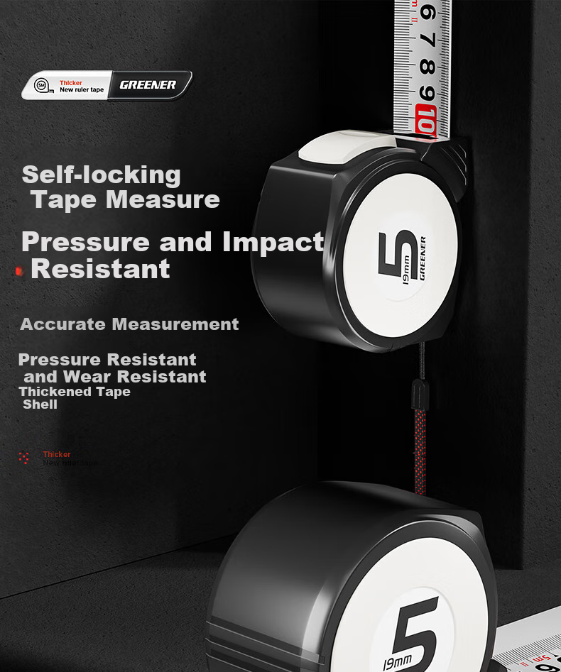 GREENER Steel Tape Measure, 5 Meters Multi-Functional Self-Locking Measuring Thickened Carpenter's Ruler, Tape Measure 5m*19mm 1
