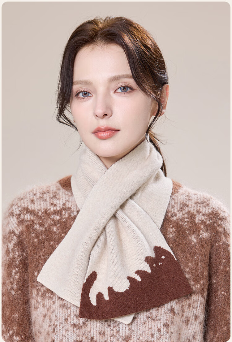 JIUMU Pure Wool Interwoven Small Scarf Women's Autumn Winter Warm Neck Warmer Lightweight Short Scarf for Girls 5