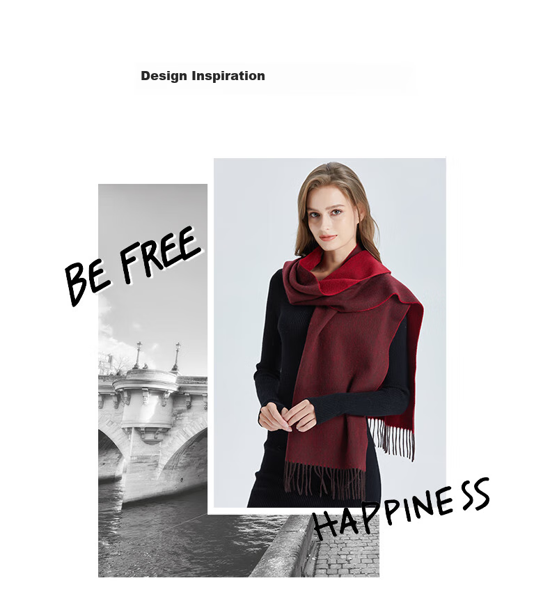 ELLE [Gift Box] 100% Wool Scarf for Women, Double-Sided Autumn And Winter Thick Warm Shawl Neck Wrap Gift Mid-Autumn Festival 4