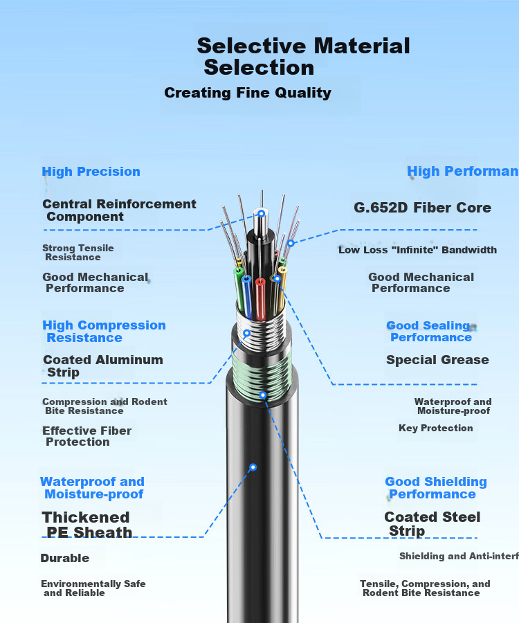 BOYANG GYTA53 Heavy Armor Buried Single-Mode Outdoor Optical Cable, 4-Core Optical Cable, Four-Core Twisted Pair Direct-Buried Armored Communication Fiber Optic Cable, 1 Meter, BY-GYTA53 3