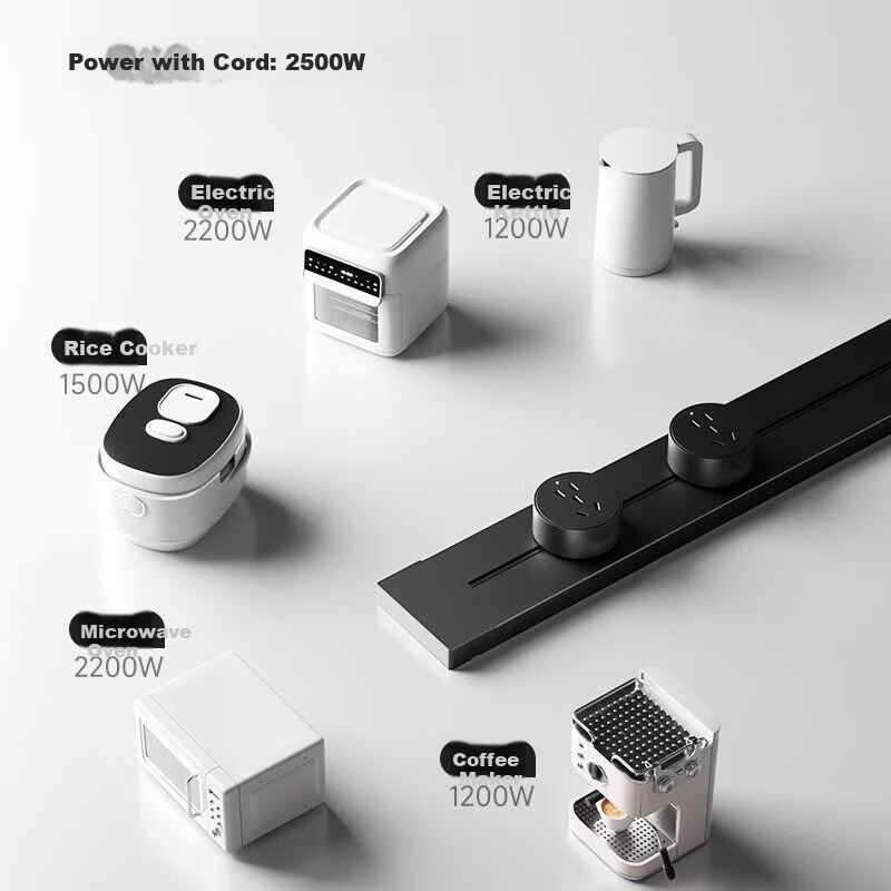 Aokesi Track Socket with Power Cord, Surface-Mounted Wall-Hanging Track Socket for Sideboard, C6 Single Point 50cm Track + 3 Five-Hole Gray
