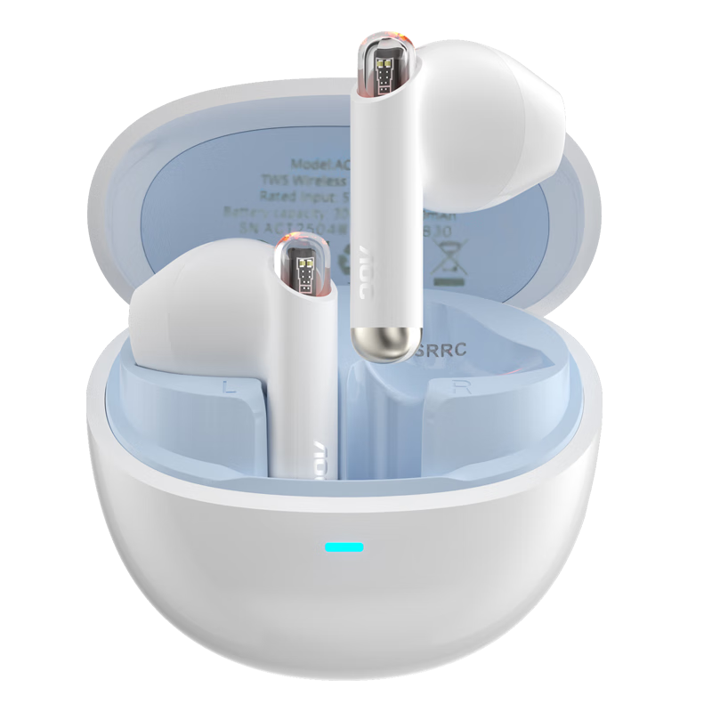 AOC Wireless Bluetooth Earphones, In-Ear Music Noise-Cancelling Gaming Long Battery Life Suitable for Apple Huawei Xiaomi OPPO Phones Sports Running ACT2504WT White