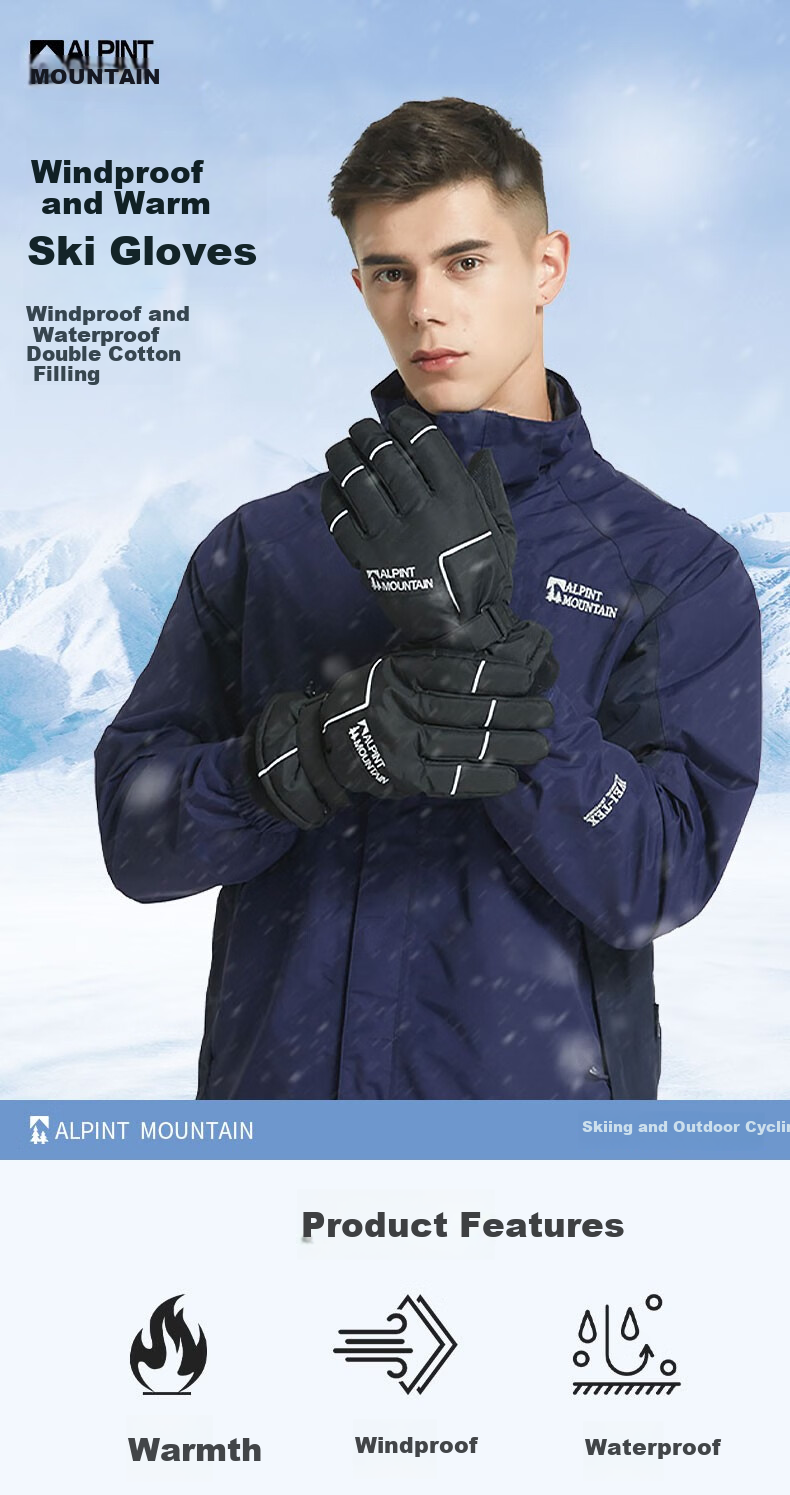ALPINT MOUNTAIN Windproof, Cold-Resistant, Warm, Water-Repellent Gloves for Men, Winter Skiing, Cycling, Motorcycle Riding, Non-Slip Thickened Gloves 1