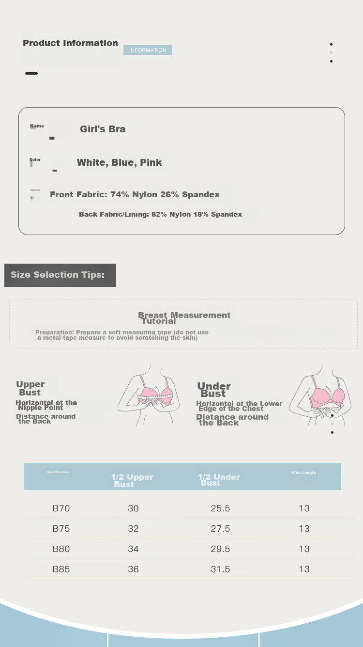 Hodohome Girls' Underwear, Puberty Stage Two Mesh Breathable Bra, Seamless Wireless Vest, 026 Blue B85 13