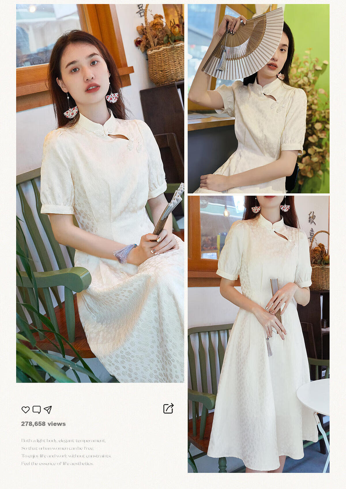 Shangdu Bila New Chinese Style Stand Collar Pankou Improved Floral Qipao Dress Summer Apricot Base Floral 132L48002 M 10