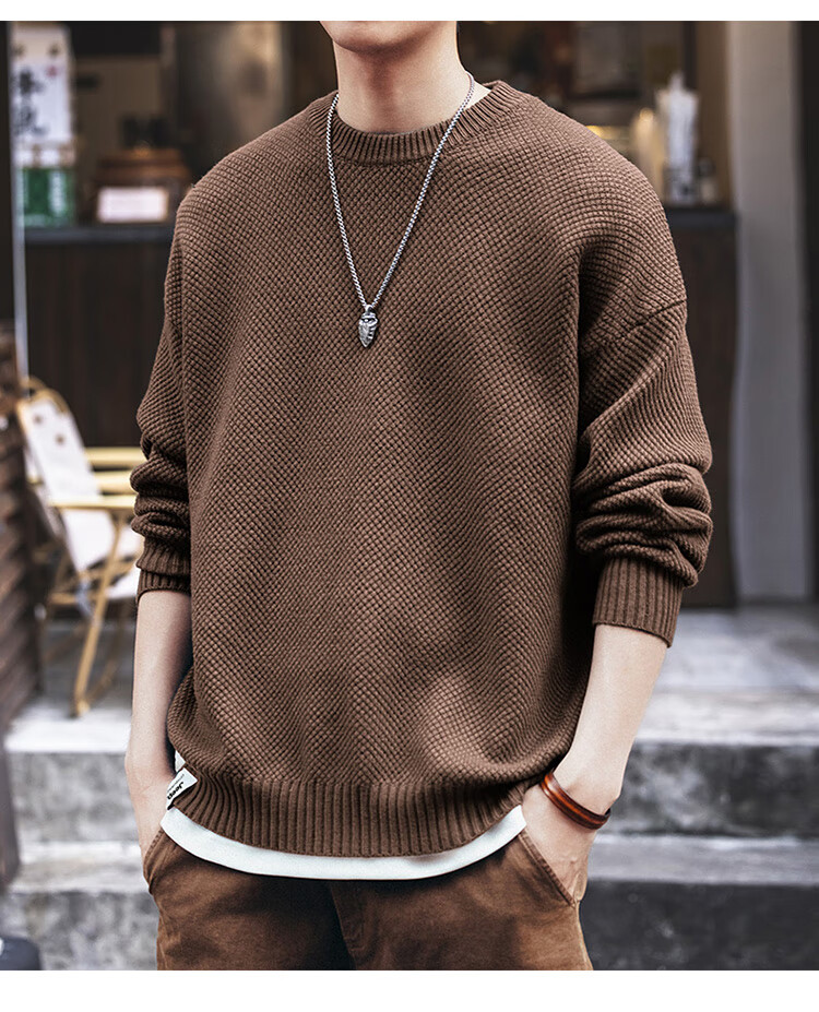 JEEP Men's Winter Loose Fit Crew Neck Premium Knit Sweater Inner Layer Military Green 3XL 7