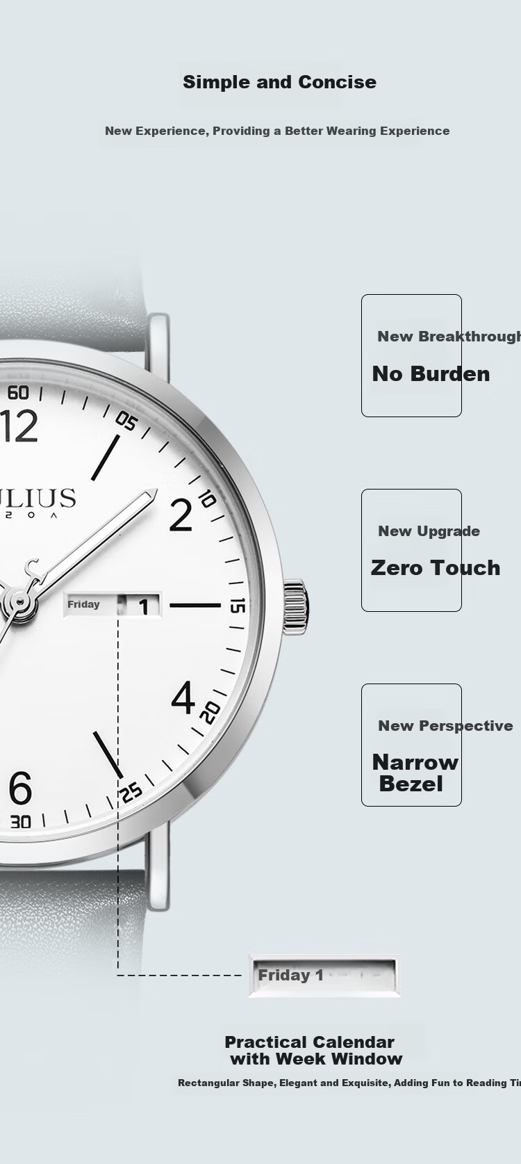 Julius Watch for Men, New Style, Suitable for Middle And High School Students, Exam Calendar Quartz Watch with Black Strap And White Dial JA-1516MA 2