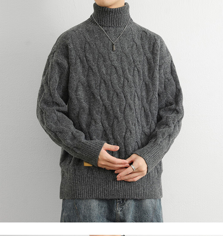 JEEP Men's Winter Thickened Sweater, Loose Knitwear, Dark Gray, XL 3