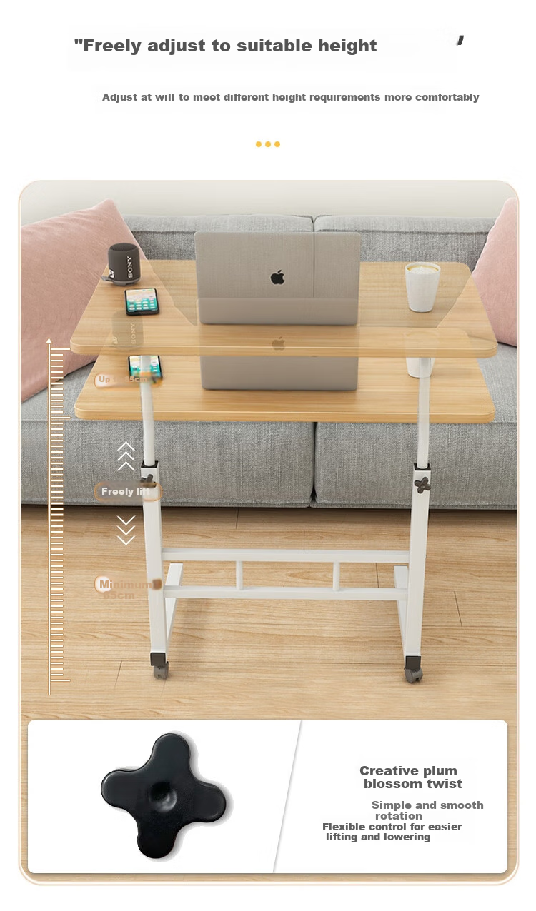 Anerya Bedside Computer Desk with Wheels, Movable Lazy Table, Height Adjustable Bed Study Desk, Warm White Double-Layer 60*40 5