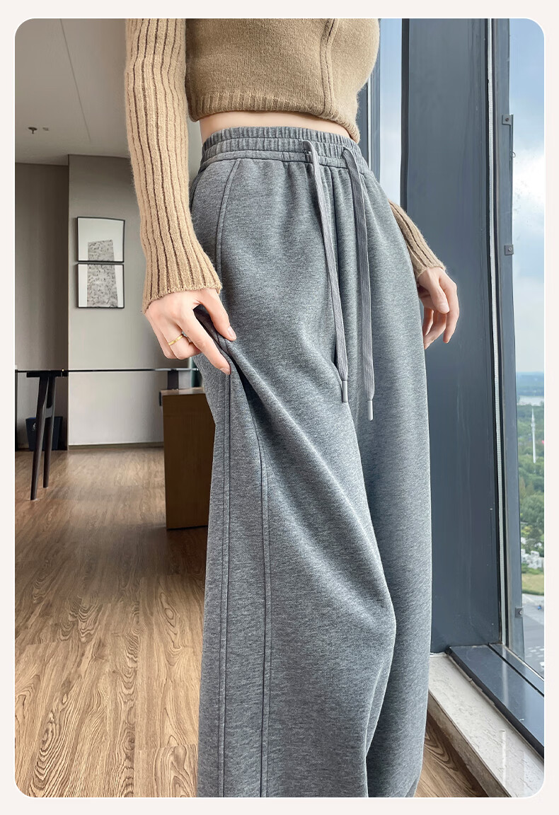 Miiow Women's Casual Wide-Leg Sweatpants 2026 Spring Summer Thin Loose Sports Pants Straight-Leg High-End Gray Slimming 23