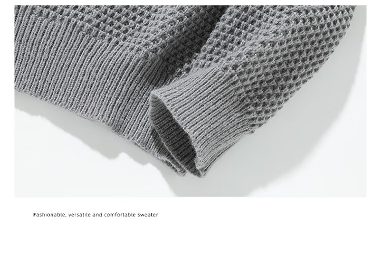 CLOR Workwear Vintage Pineapple Pattern Thickened Crew Neck Casual Knit Sweater Men MYC13 Gray L 3