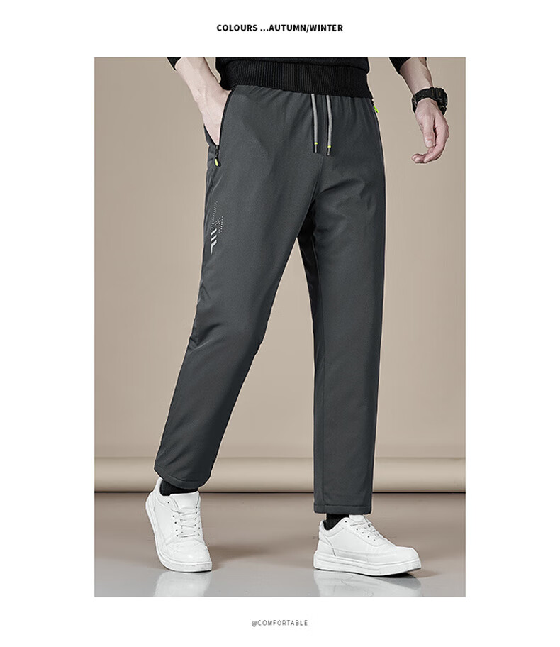 ROMON Men's Cotton Pants Autumn Winter Casual Straight Outdoor Waterproof Lamb Wool Trousers Black Straight 3XL 2