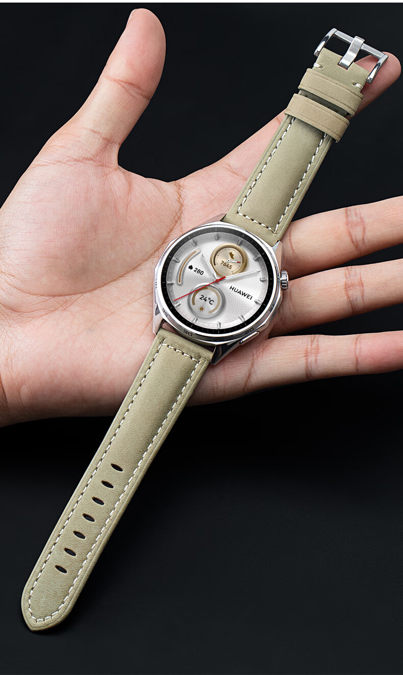 GANGJUE Genuine Crazy Horse Leather Watch Band for Huawei Watch 5/GT5 Pro/6/GT4/3/2 Pro, Original Style Sport Strap, Universal 46/48mm Brown 22mm 3