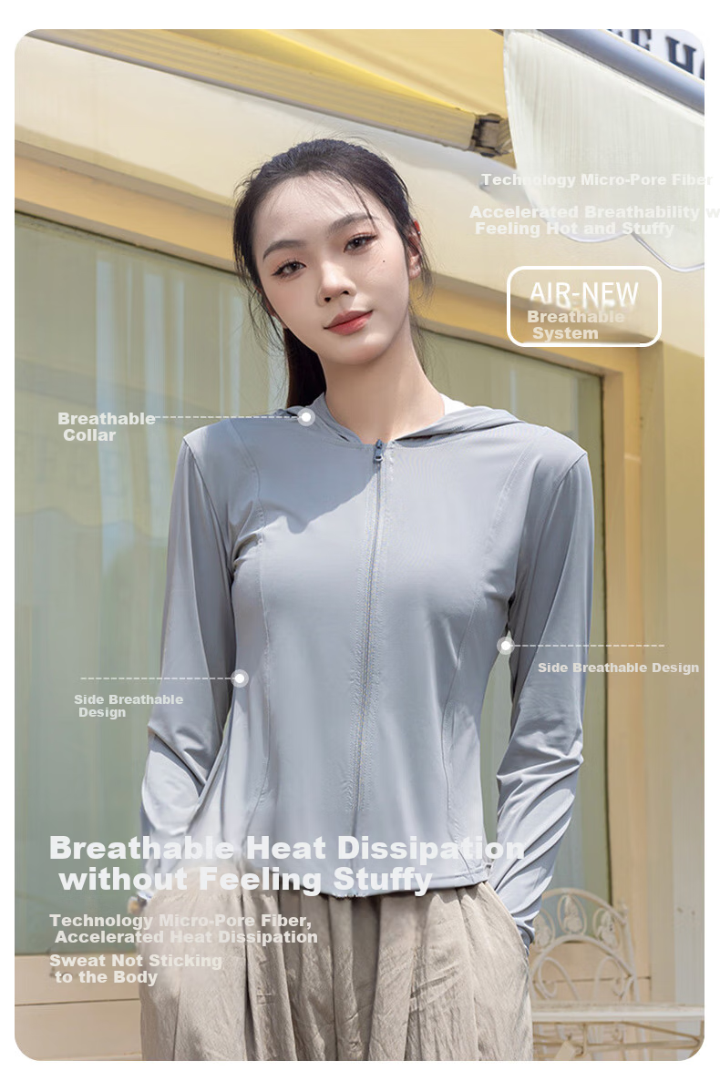 FitonTon Women's Sun Protection Jacket, Summer Outdoor Cycling Short Hooded Slim Sun Protection Shirt, Ice Silk Feel Thin Sunshade, Same Style As "Lan Jie" 5