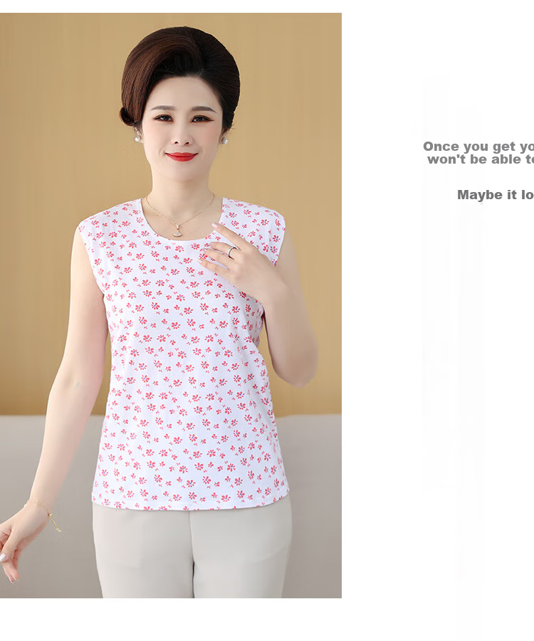 Hengyuanxiang [Pure Cotton] Middle-Aged And Elderly Women's Vest, Can Be Worn As Outerwear Or Undershirt, Loose Casual Vest for Seniors, Red Floral Patter 13