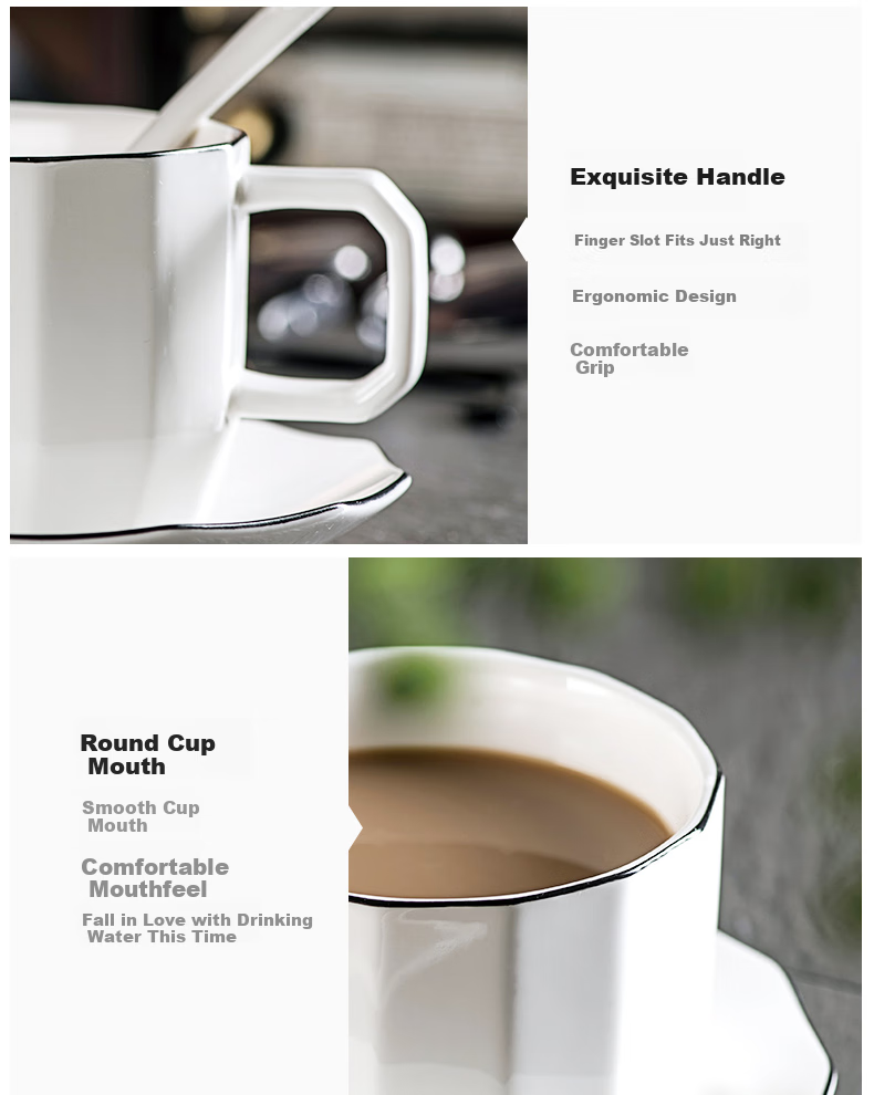 Youlaifu European Style Gold Rim Ceramic Coffee Cup Set 6 Cups 6 Saucers 6 Spoons Red Tea Mug Gift Box 7