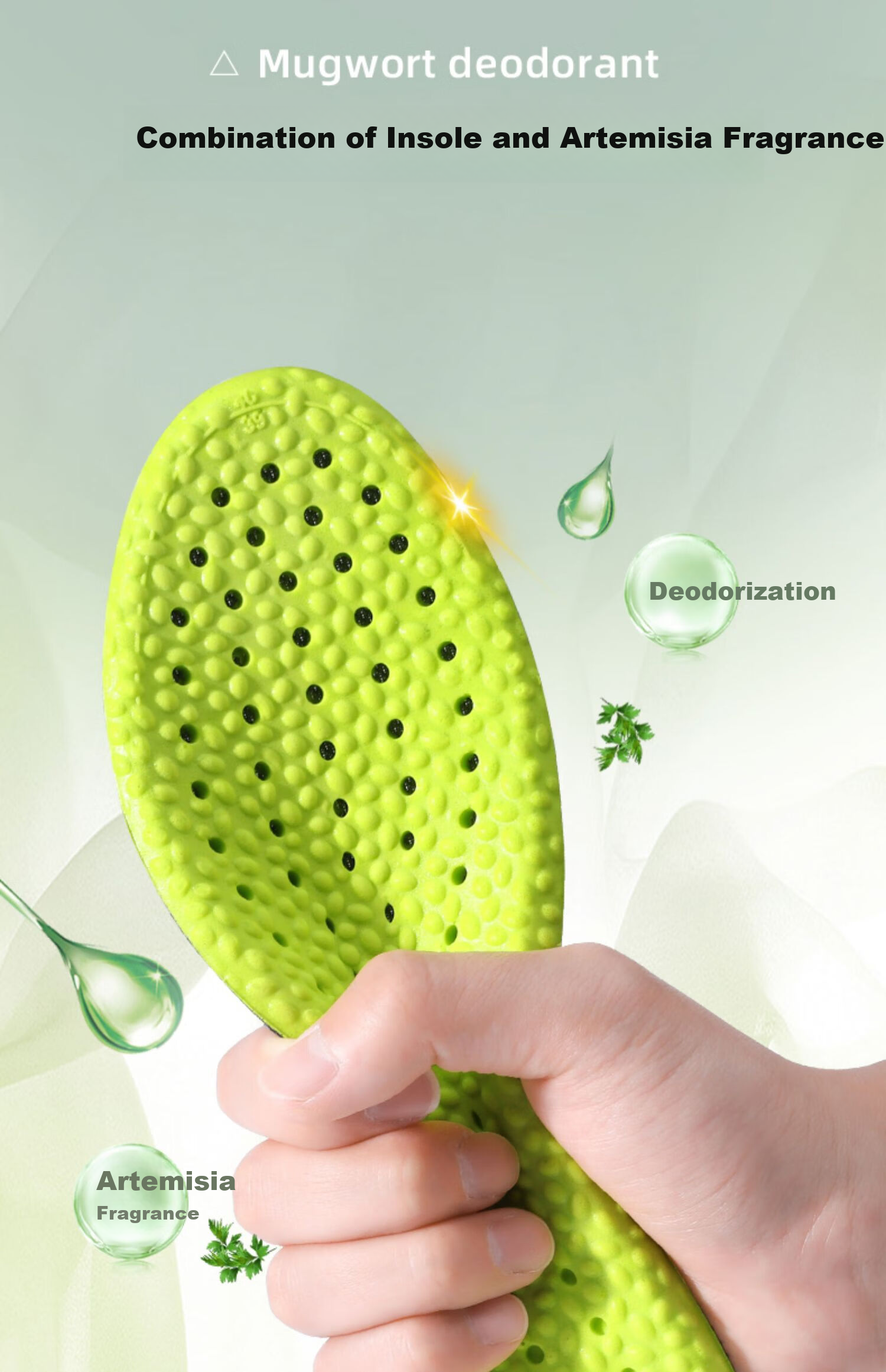 Bangnishi Jia 2 Pairs of Mugwort Anti-Odor Sports Insoles for Men, Soft And Elastic, Comfortable for Long-Standing, Thickened Shock-Absorbing, Breathable, Antibacterial And Deodorizing 2