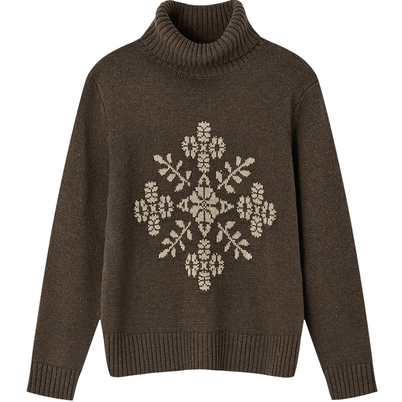 Demana Snowflake Secret Winter Turtleneck Colorblock Jacquard Loose Drop Shoulder Knit Sweater for Women