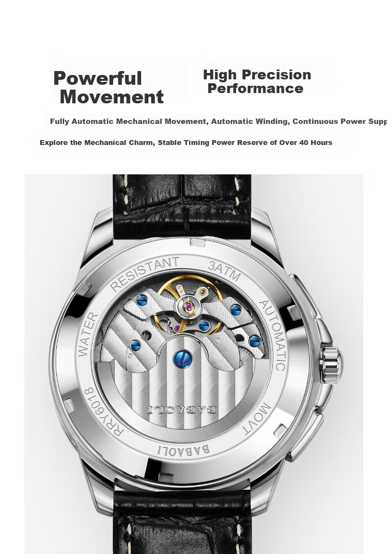 Babaoli Brand Men's Watch, 2026 New Model Fully Automatic Mechanical Watch with Luminous Dial And Date Display, Top Ten Birthday Gift for Boyfriend 9