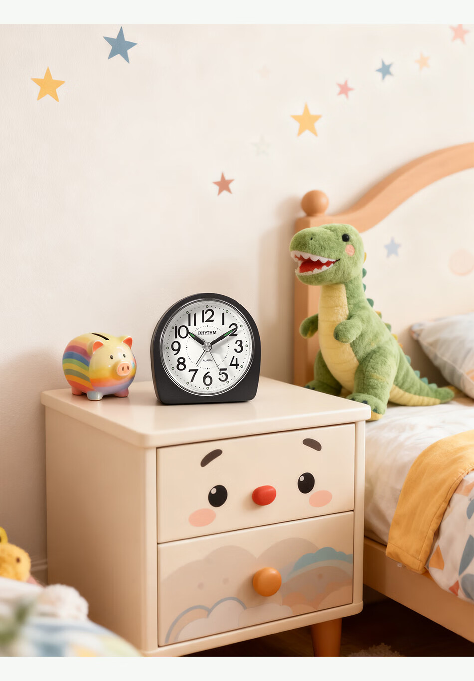 RHYTHM Cute Student Night Light Alarm Clock for High School, Middle School, and Elementary Students, Simple and Practical Wake-Up Device, Loud Alarm for Boys, Back to School Season 13