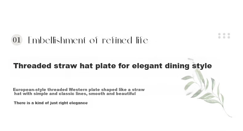 JIWUSENLIN Straw Hat Plate, Household Salad Plate, Threaded Ceramic Soup Bowl, Western Pasta Dish, White, 8.5 Inches, Set of 4 4